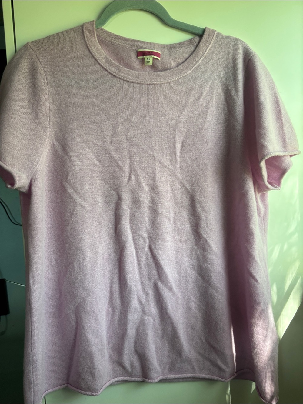 J. Crew Lilac Short Sleeve Crewneck Tee Sweater Size 2X 100% Cashmere